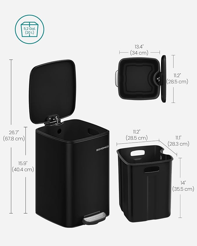SONGMICS Kitchen Trash Can, 5.2-Gallon Trash Bin, Stainless Steel Garbage Can - Image 7