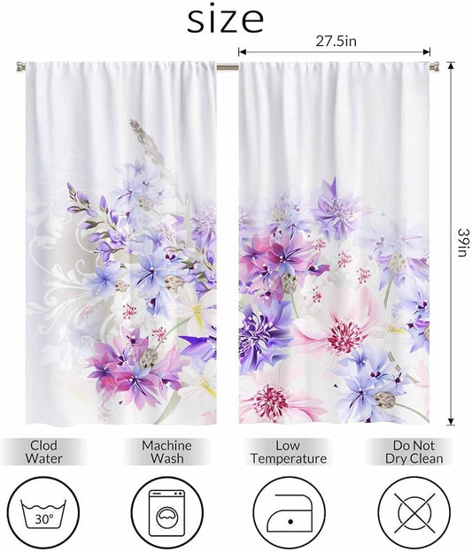 Lavender Kitchen Curtains Pastel Cornflowers Colorful Floral Short Tier Curtains - Image 2