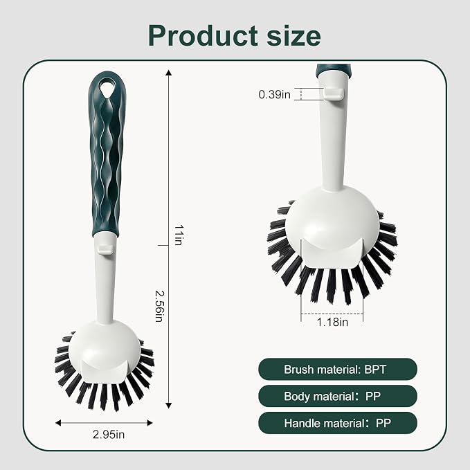 Dish Brush, 2 Pack with Comfortable Handle, with Built-in Scraper, Scrub Brush - Image 2
