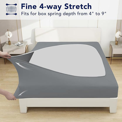 PureFit Stretchy Box Spring Cover King - Elastic Fitted Box Spring Wrap Around 4 Sides, Wrinkle & Fading Resistant Fits King and C-King Size Beds, Gray