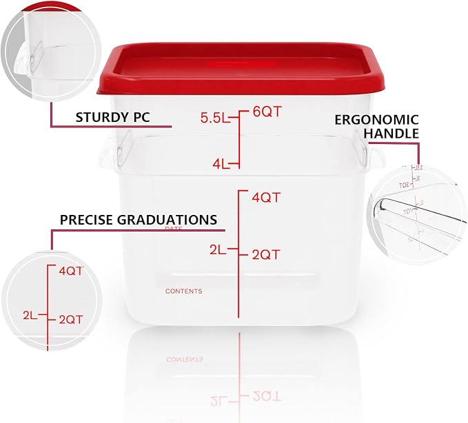 6 Pack 6 Quart Square Clear Food Storage Containers - Image 5