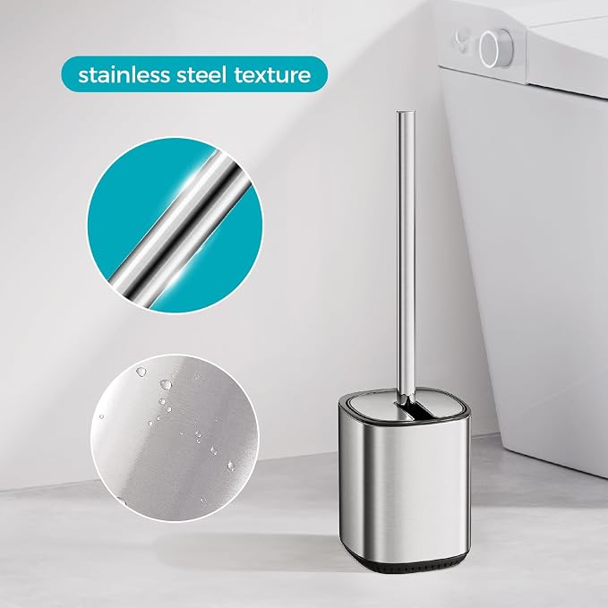 Toilet Brush and Holder Set Toilet Bowl Brush Stainless Steel Automatic Open - Image 6