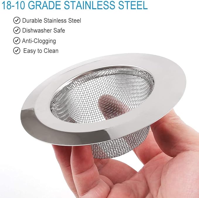 2 Pcs Stainless Steel Kitchen Mesh Silver Sink Strainer Large Wide Rim 4.5" - Image 5
