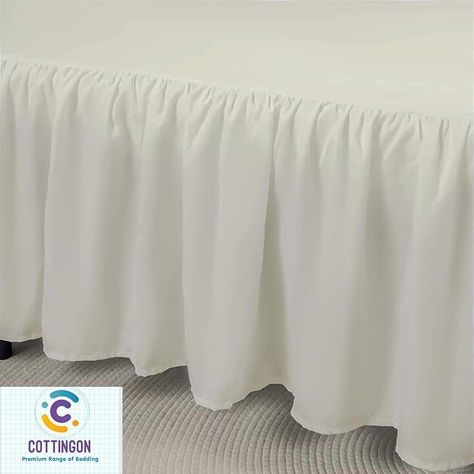 Cottingon Ruffled Bed Skirt with Split Corners-Dust Ruffle - 22" Drop 100% Microfiber Soft,Sheen & Luxurious Look - Bed Skirts (Ivory -Twin)