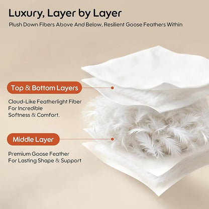 Goose Feather Down Fiber Pillows Standard Size Set of 2, Luxury 3-Chamber Pillows with Soft & Down-Proof Cover, Fluffy Plush Hotel Bed Pillows for Side, Back & Stomach Sleepers, 20"x26"