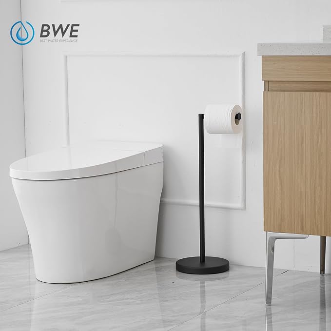 BWE Matte Black Toilet Paper Holder Stand Modern Tissue Roll Holder Storage - Image 8
