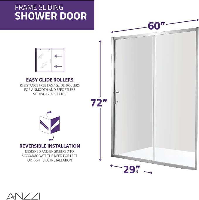 ANZZI 72 x 60 inch Framed Shower Door in Brushed Nickel, Halberd Water - Image 5