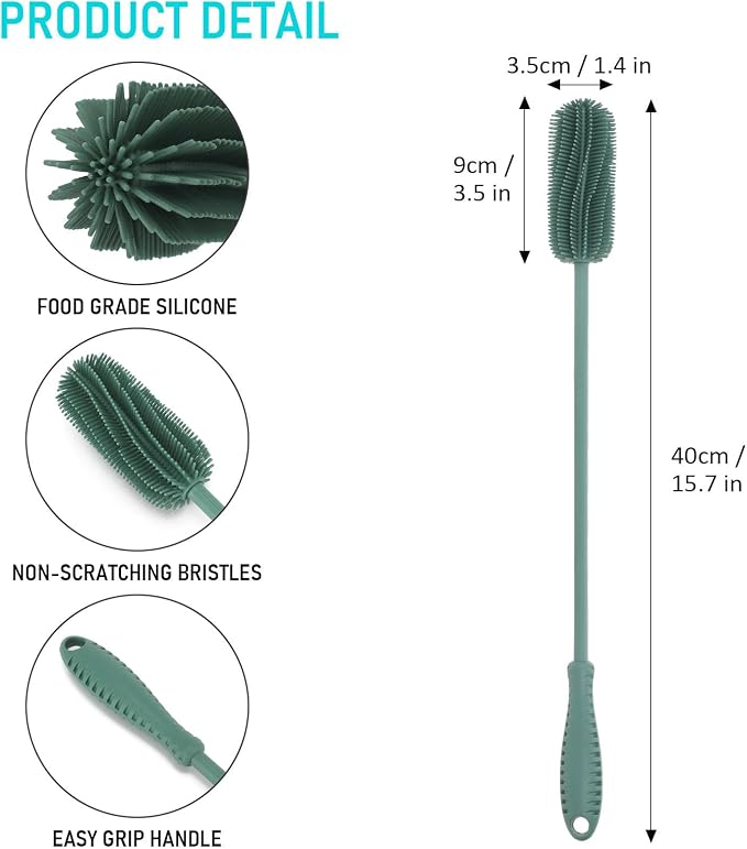 15.7" Silicone Bottle Brush, ddLUCK Water Bottle Cleaner Brush - Image 3