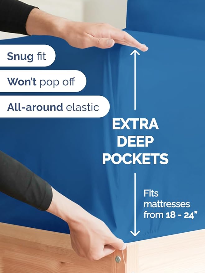 Extra Deep Cal King Sheet Set - 6 Piece Breathable and Cooling Sheets - Hotel Luxury Bed Sheets Set - Easy Fit - Soft, Wrinkle Free and Comfy Sheets Set - Royal Blue Sheet Set with Extra Deep Pockets