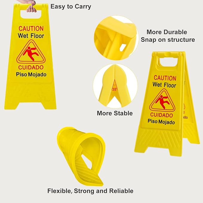 6-Pack Caution Wet Floor Signs | Foldable Sturdy Double-Sided Bilingual Saftey - Image 3