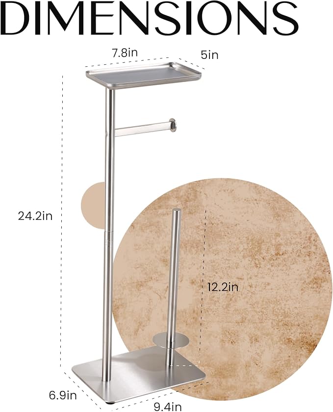 Day Moon™ Brushed Nickel Toilet Paper Holder Free Standing Toilet Paper Holder - Image 5