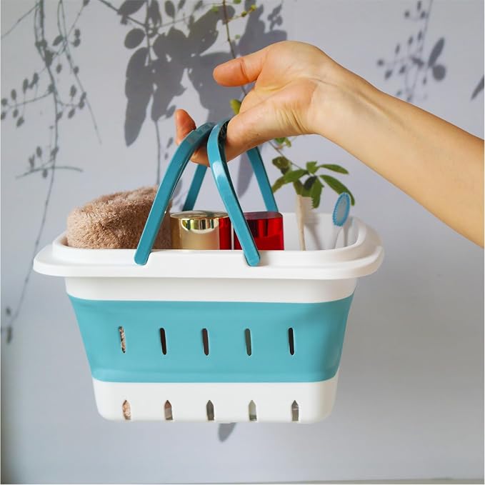 2 Pack Portable Folding Plastic Shower Caddy Basket, Perforated, Travel - Image 6