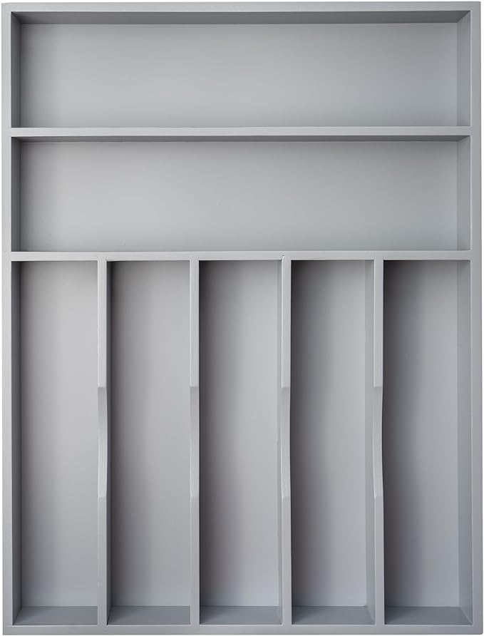 Silverware Organizer 13 Inch Gray Bamboo Kitchen Drawer Organizer 7 Slots by Besilord