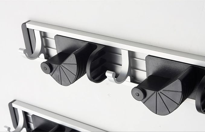 HUJI Wall Mount Broom Clamp Holder 4 Positions Grip Organizer & 5 Hooks Rack - Image 4