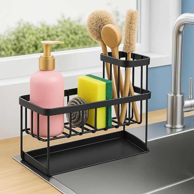 USTECH Kitchen Sink Organizer, Sponge Holder, Countertop Organizer, Brush Holder - Image 4