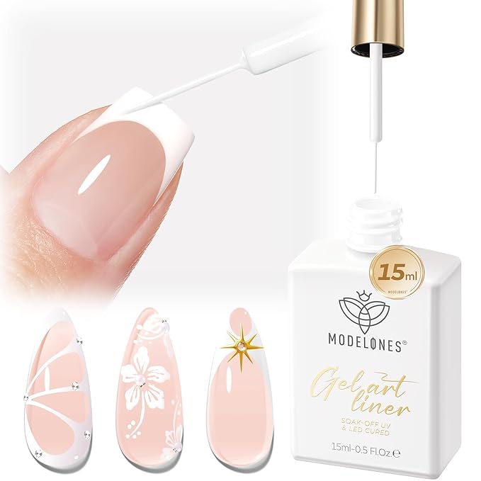 modelones White French Tip Liner Gel Polish, 15 ML Classic Color Nail Art Paint by MODELONES