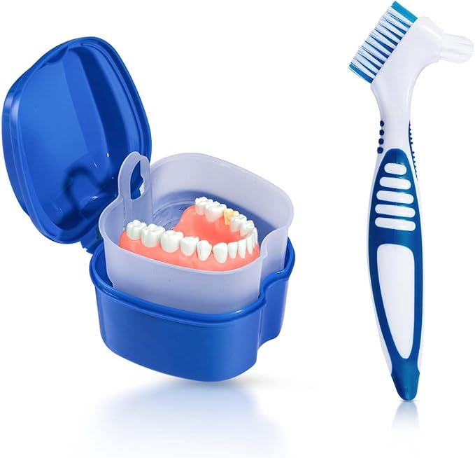 Blue Denture Bath Case Cup Box Holder Storage Container by KISEER