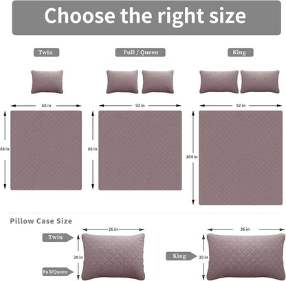 Easy-Going Full/Queen Size Reversible Quilt Set with 1 Quilt and 2 Pillow Shams, Soft Bed Quilt Cover, Water Resistant Lightweight Microfiber Bedspread, Stain Resistant, Pink/Beige