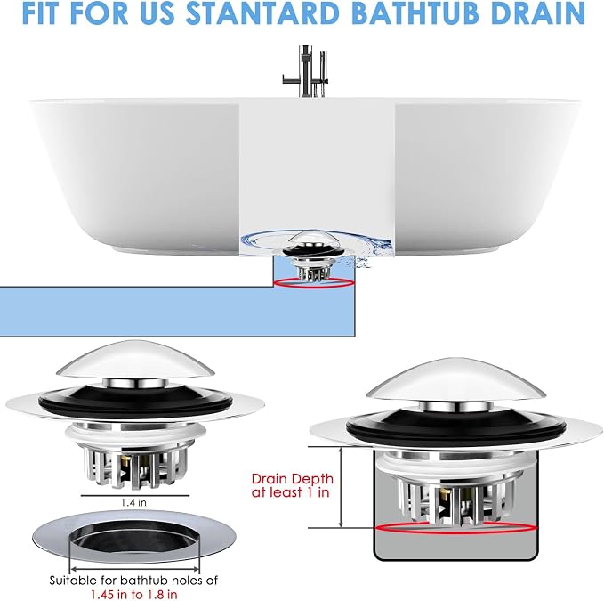 Bathtub Drain Stopper, Pop Up Tub Drain Hair Catcher, Bath Tub Drain Plug and - Image 4