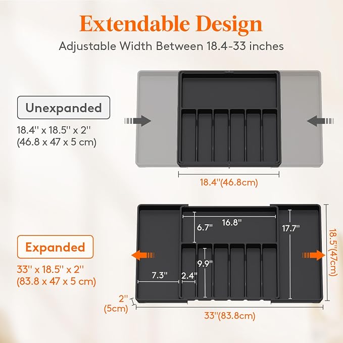 Lifewit Silverware Drawer Organizer, Expandable from 18.7 to 33 inches - Image 4