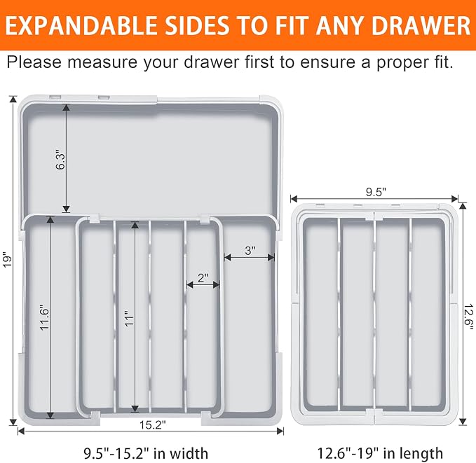 Expandable Silverware Drawer Organizer BPA Free Cutlery Organizer Small Utensil - Image 2
