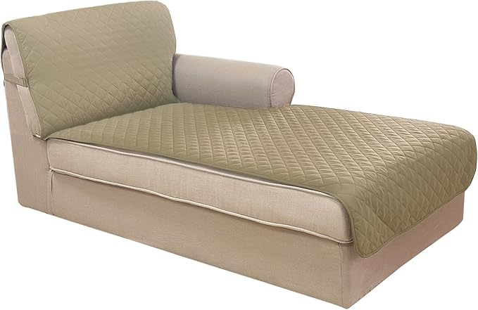 U-NICE HOME Sectional Couch Cover for Dogs Chaise Lounge Reversible Sofa Cover Furniture Protector Cover for Pets with Elastic Adjustable Strap (Chaise Lounge, Light Camel/Beige)
