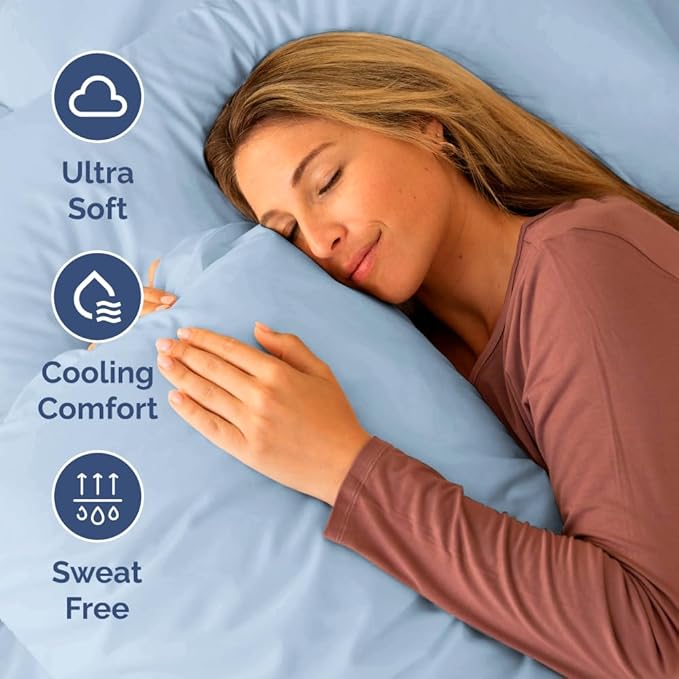 RV Short Queen Sheet Set 60 X 75 - 4 Piece RV Short Queen Bed Sheets - Soft, Breathable and Cooling - Designed for Bunks, Trailers & Campers - Fits 8” to 12" Mattress - Hotel Luxury Bedding - Sky Blue