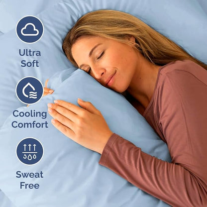 RV Short Queen Sheet Set 60 X 75 - 4 Piece RV Short Queen Bed Sheets - Soft, Breathable and Cooling - Designed for Bunks, Trailers & Campers - Fits 8” to 12" Mattress - Hotel Luxury Bedding - Sky Blue