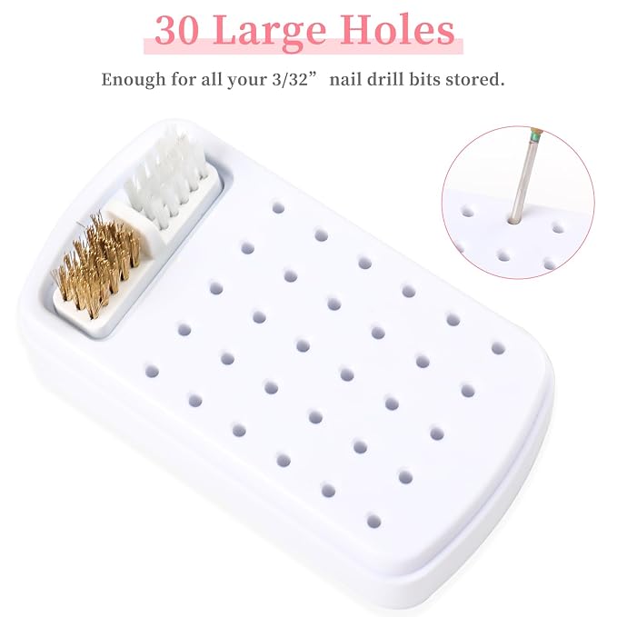 2 in 1 Nail Drill Bits Holder & Cleaner, 30 Holes, Dustproof Storage Box - Image 3