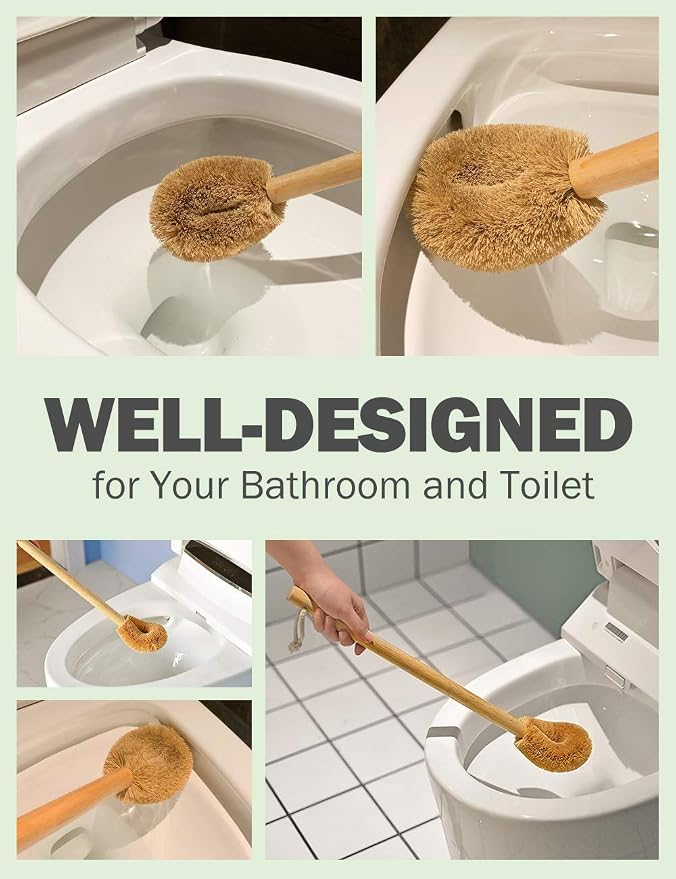 Updated Modern Version Toilet Bowl Brush, Natural Coconut Fiber Brush Head and - Image 6