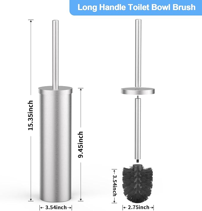 Stainless Steel Toilet Brush and Holder Set Brushed Silver Heavy Duty Toilet - Image 2