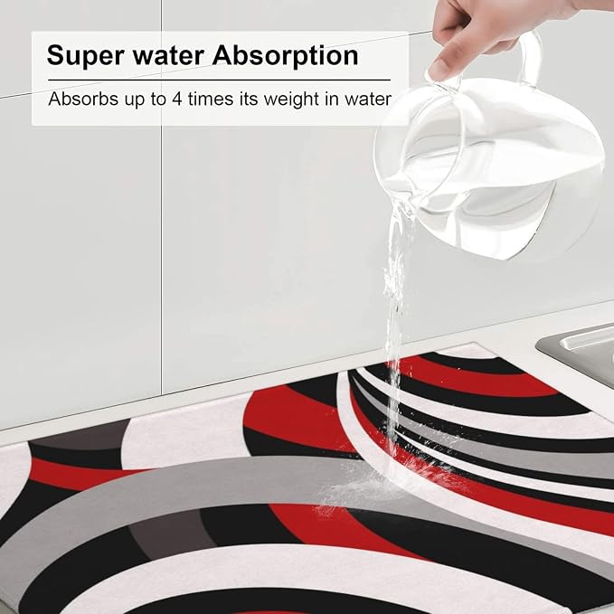 Red Black White and Grey Swirl Microfiber Dish Drying Mats, Absorbent Modern - Image 4