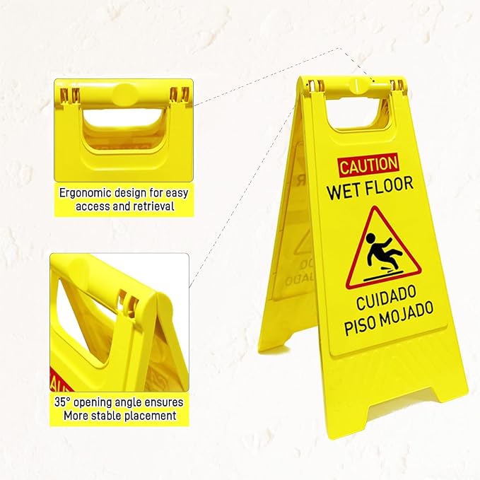 4-Pack Caution wet floor sign, 24 in. Height, Bright Yellow Double-Sided - Image 3
