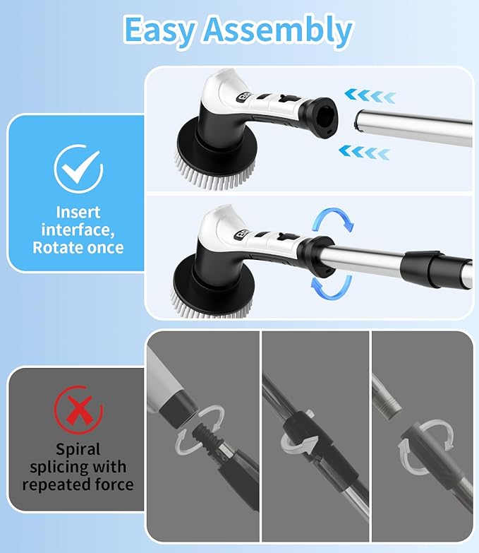 Electric Spin Scrubber with 3 Speed, Adjustable Extension Handle, 8 Brush Heads - Image 6
