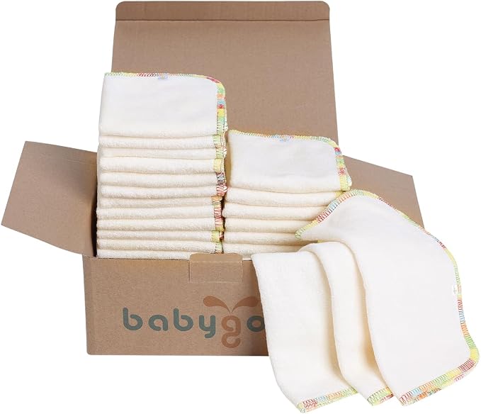 Babygoal 30PCS Reusable Diaper Wipes, Natural Unbleached Baby Face Wipes by babygoal