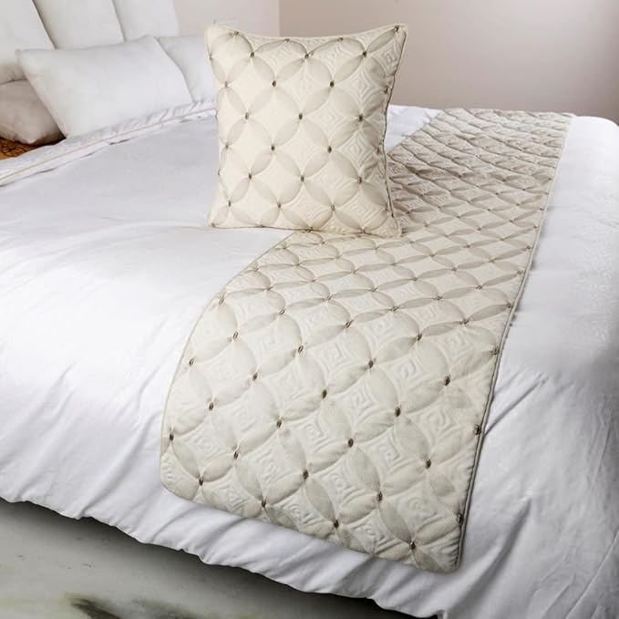 The HomeCentric King Queen Twin Ivory Bed Runner Without Pillow Cover, King Size 90"x18" Bed Runner Without Pillow Cover, Linen Quilted & Embroidery, Modern Contemporary - Tender Love