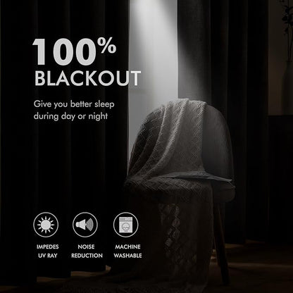 MIULEE Linen Texture Curtains for Bedroom Solid 100% Blackout Thermal Insulated Light Gray Curtains Grommet Room Darkening Drapes for Living Room Nursery 52x96 Inch (2 Panels)