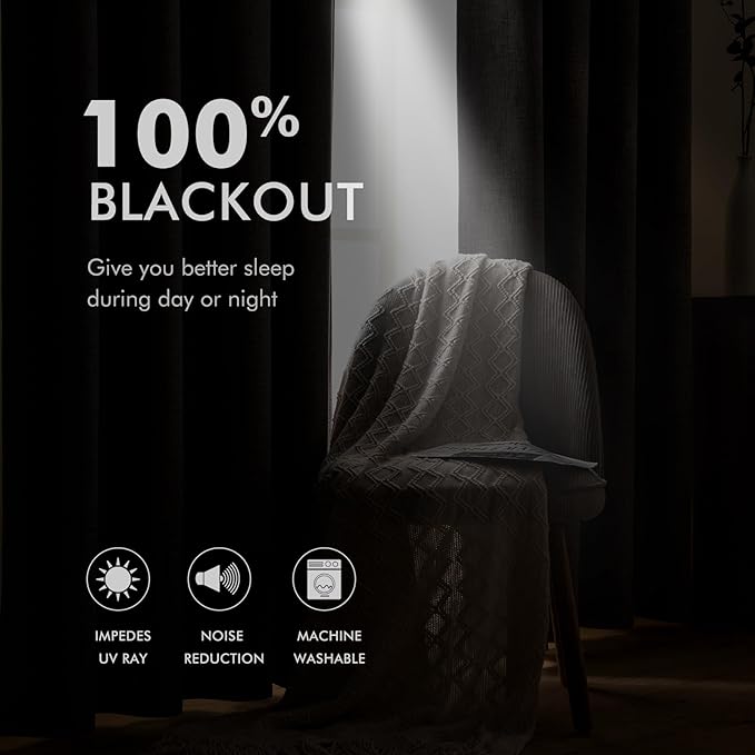 MIULEE 100% Blackout Linen Curtains for Bedroom Thermal Insulated Brown Grommet Room Darkening Curtains & Drapes Fall Decor for Living Room Nursery 52 x 108 Inch (2 Panels)