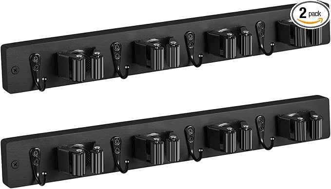 2 Pack Black Mop Broom Holder Wall Mount by OUTNILI