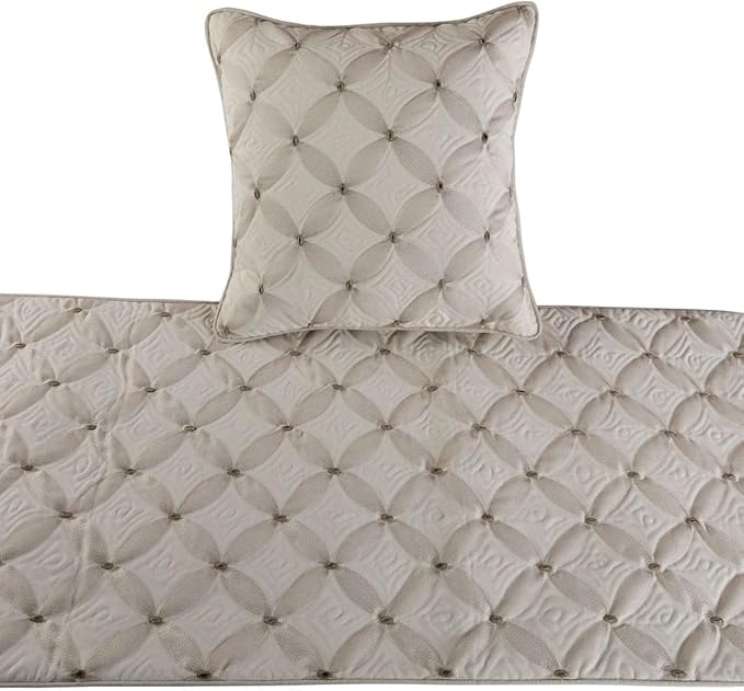 The HomeCentric King Queen Twin Ivory Bed Runner Without Pillow Cover, King Size 90"x18" Bed Runner Without Pillow Cover, Linen Quilted & Embroidery, Modern Contemporary - Tender Love