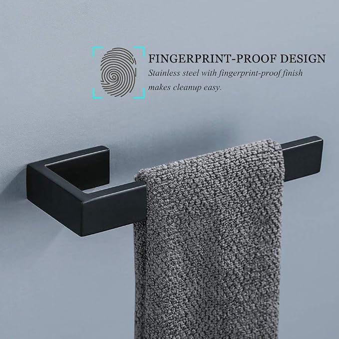 TNOMS 4 Pieces Bathroom Hardware Accessories Set Black Towel Bar Towel Holder - Image 3