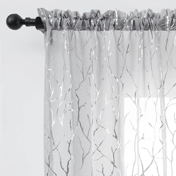 FINECITY Silver Grey Sheer Curtains 96-Inch Long by FINECITY
