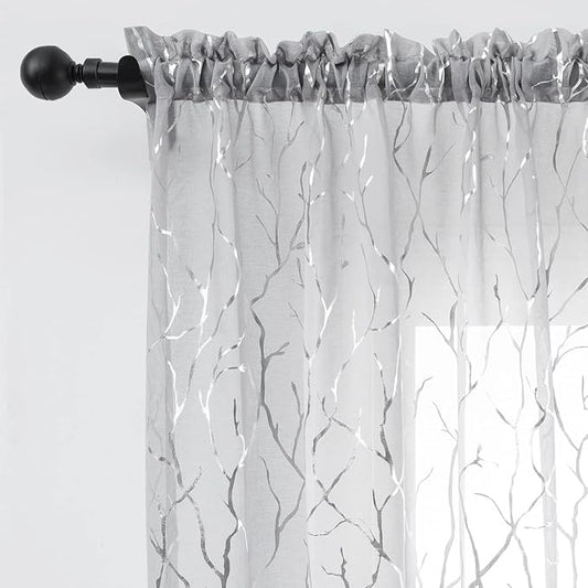 Silver Grey Sheer Curtains 108 Inches Long by FINECITY