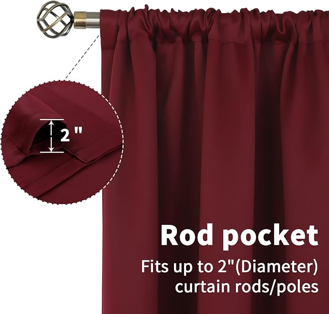 BGment Burgundy Blackout Curtains 36 Inches Long - Image 5