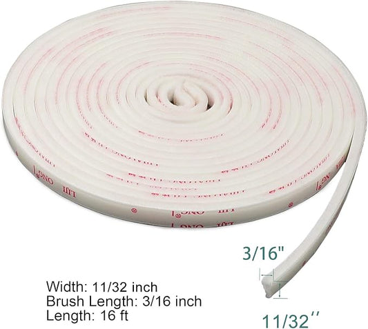 TORRAMI Door Brush Sweep Seal Tape 11/32 inch x 3/16 inch x 16 ft, Brush Door - Image 2