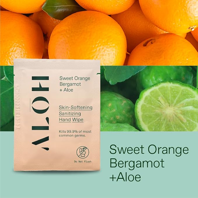 ALŌH Skin - Softening Sanitizing Hand Wipes – Sweet Orange Bergamot - 4 Boxes - Image 2