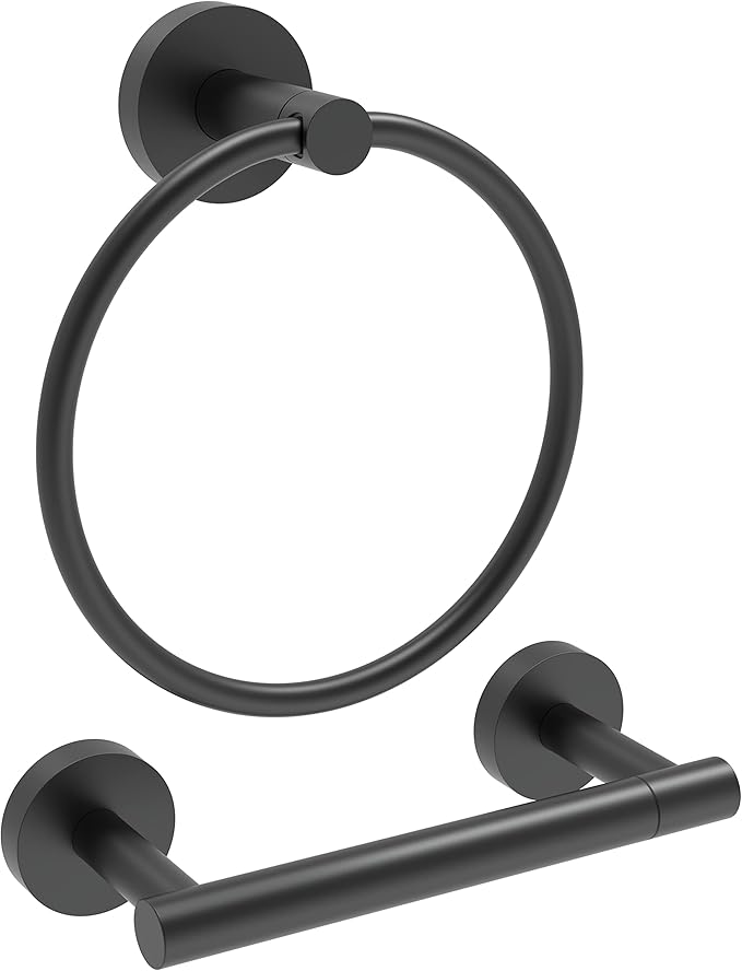 Matte Black Toilet Paper Holder & Towel Ring SUS304 Stainless Steel 2pc by ElevateYourSpaceChooseRARXTR
