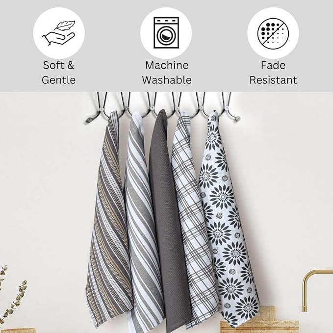 Assorted Kitchen Towels 100% Cotton Large 16x26 Inch Set of 5 - Image 5