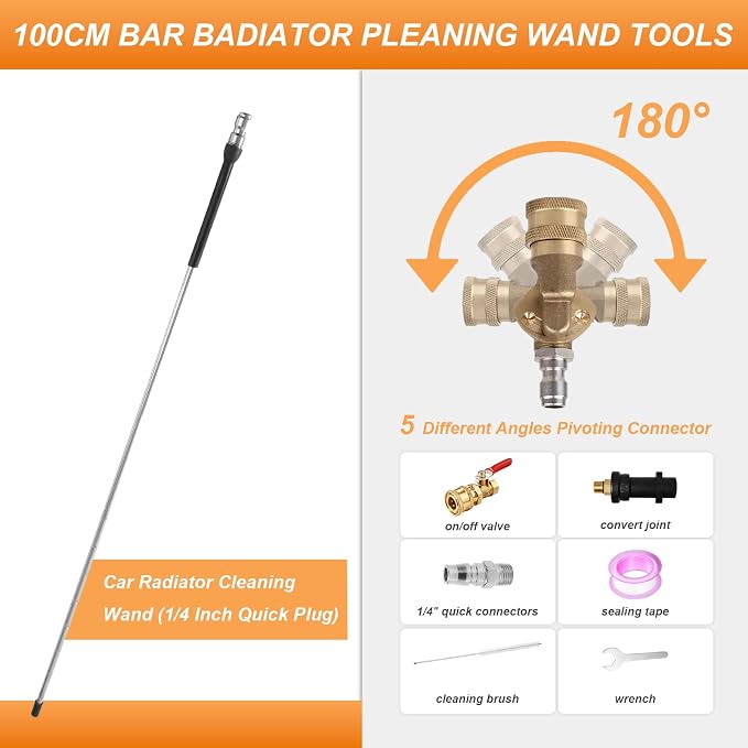 40in Radiator Cleaning Wand, Water and Air Dual-Use 4500 PSI Pressure Washer - Image 5