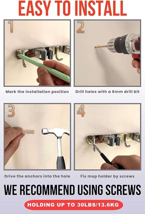 2 Pack Mop and Broom Holder Wall Mount, Upgraded Broom Hanger Wall Mount - Image 5